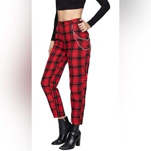 Red Plaid Pants with Chain Detail • Size Medium